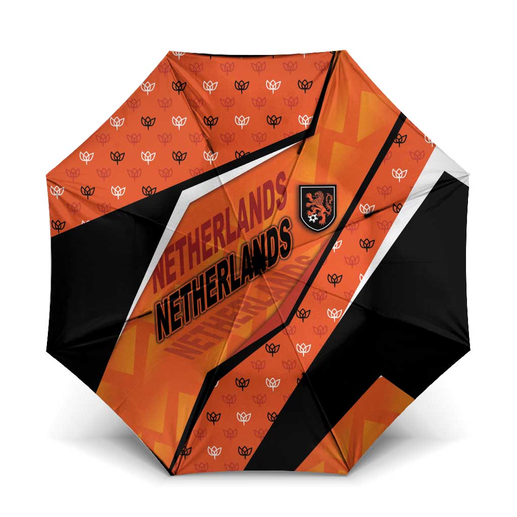 Netherlands Football Umbrella Dynamic Diagonal Stripe With Tulip Floral Patterns