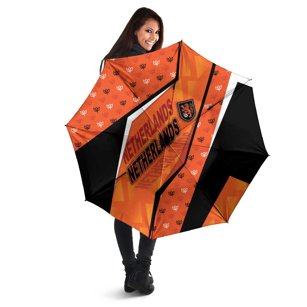 Netherlands Football Umbrella Dynamic Diagonal Stripe With Tulip Floral Patterns