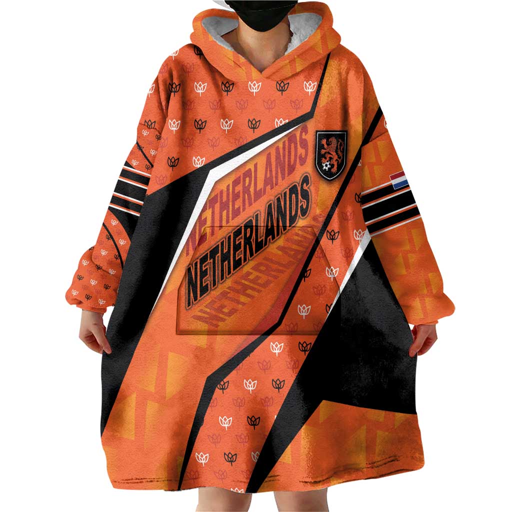 Custom Netherlands Football Wearable Blanket Hoodie Dynamic Diagonal Stripe With Tulip Floral Patterns