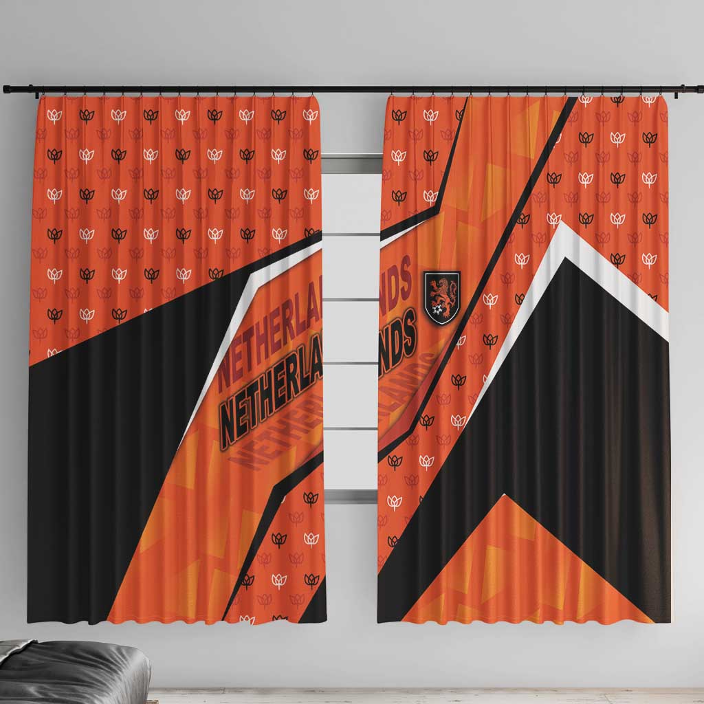 Netherlands Football Window Curtain Dynamic Diagonal Stripe With Tulip Floral Patterns