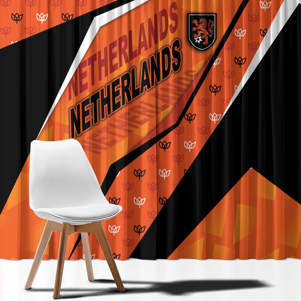 Netherlands Football Window Curtain Dynamic Diagonal Stripe With Tulip Floral Patterns