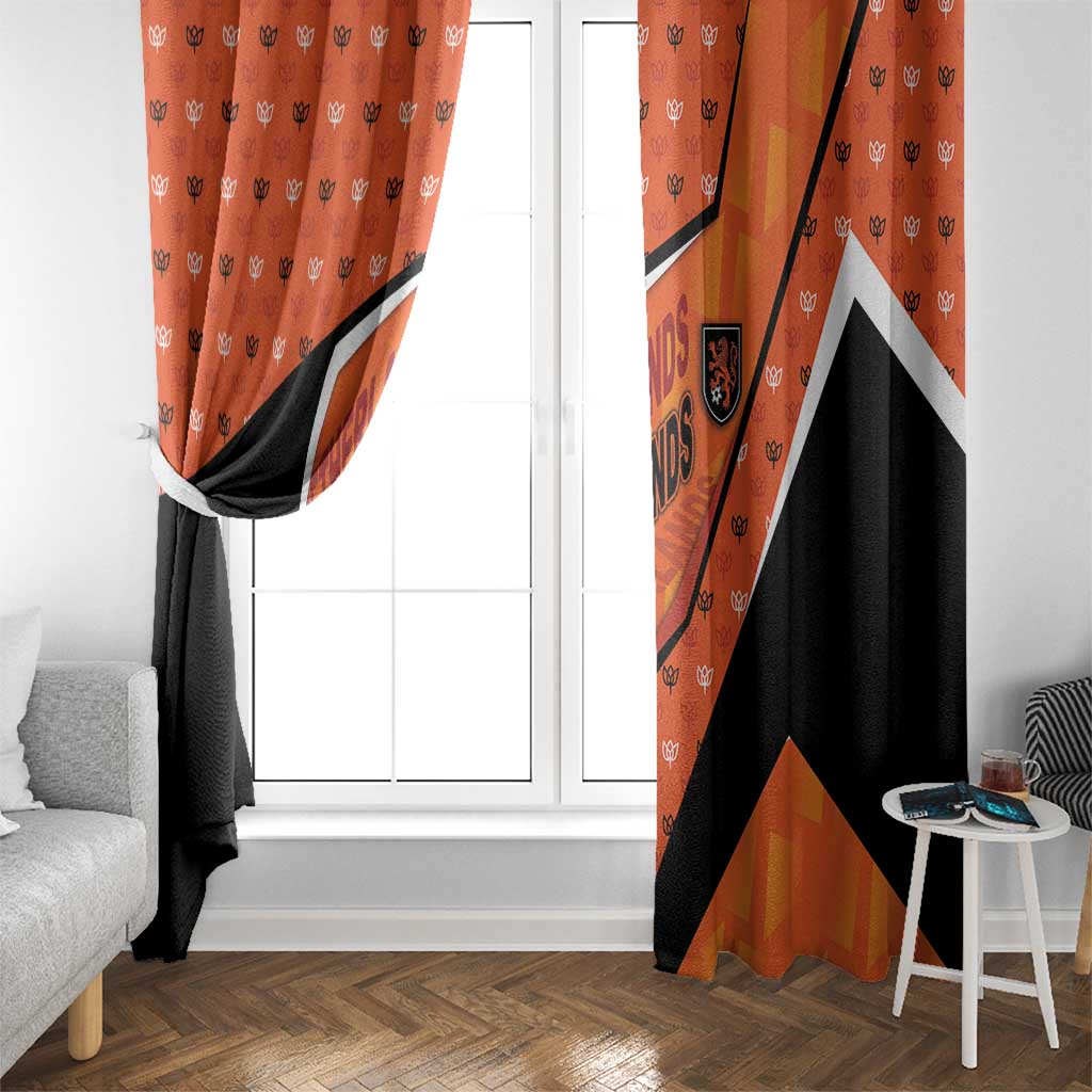 Netherlands Football Window Curtain Dynamic Diagonal Stripe With Tulip Floral Patterns