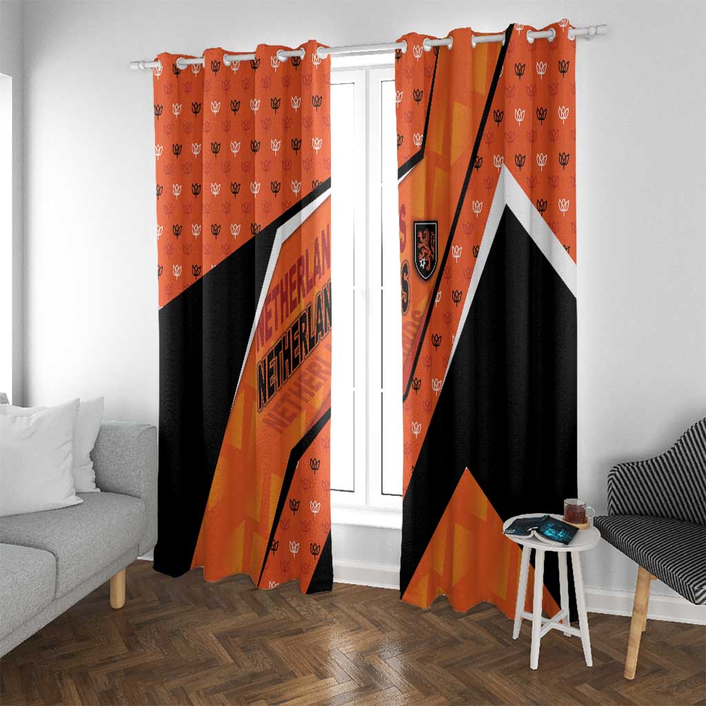 Netherlands Football Window Curtain Dynamic Diagonal Stripe With Tulip Floral Patterns