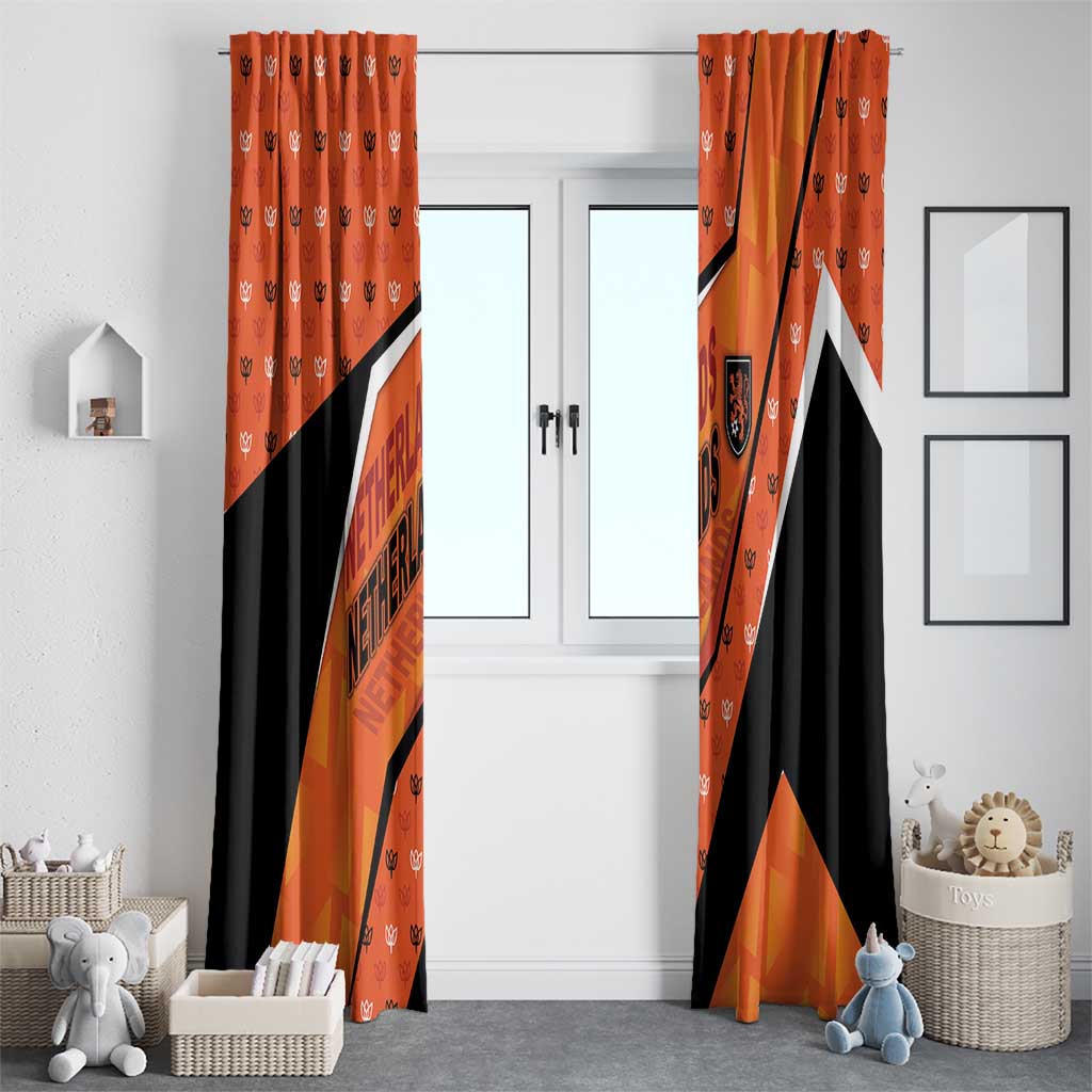 Netherlands Football Window Curtain Dynamic Diagonal Stripe With Tulip Floral Patterns