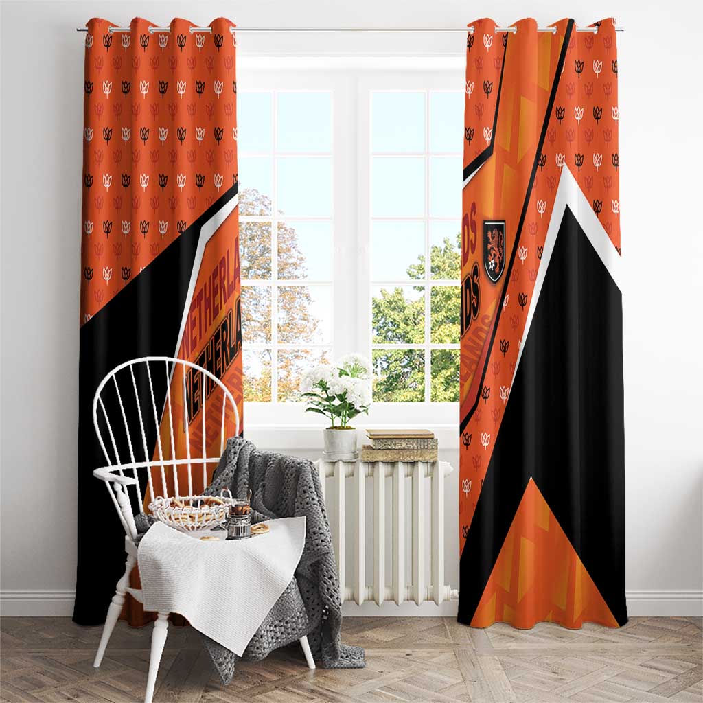 Netherlands Football Window Curtain Dynamic Diagonal Stripe With Tulip Floral Patterns