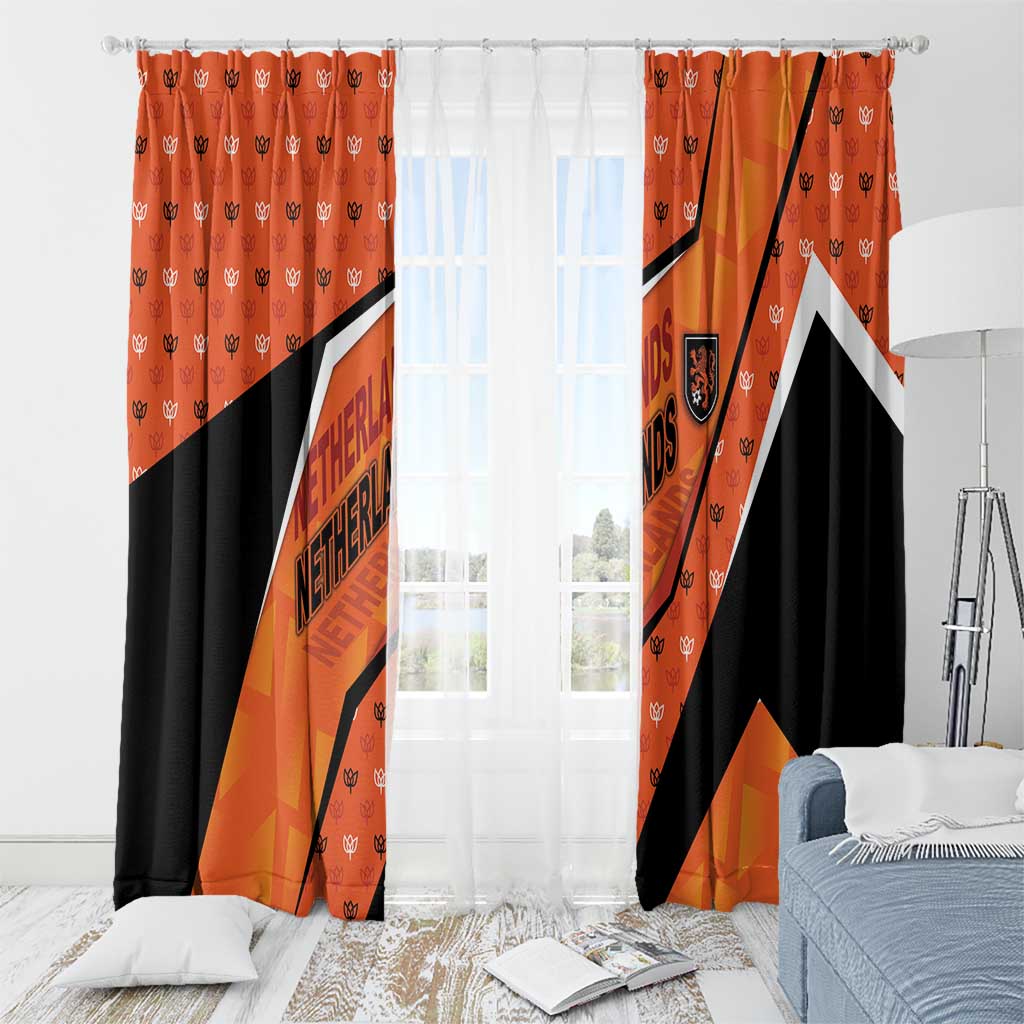 Netherlands Football Window Curtain Dynamic Diagonal Stripe With Tulip Floral Patterns