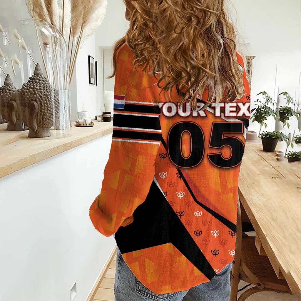 Custom Netherlands Football Women Casual Shirt Dynamic Diagonal Stripe With Tulip Floral Patterns