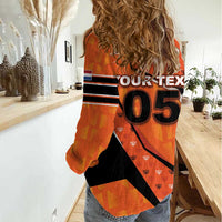 Custom Netherlands Football Women Casual Shirt Dynamic Diagonal Stripe With Tulip Floral Patterns