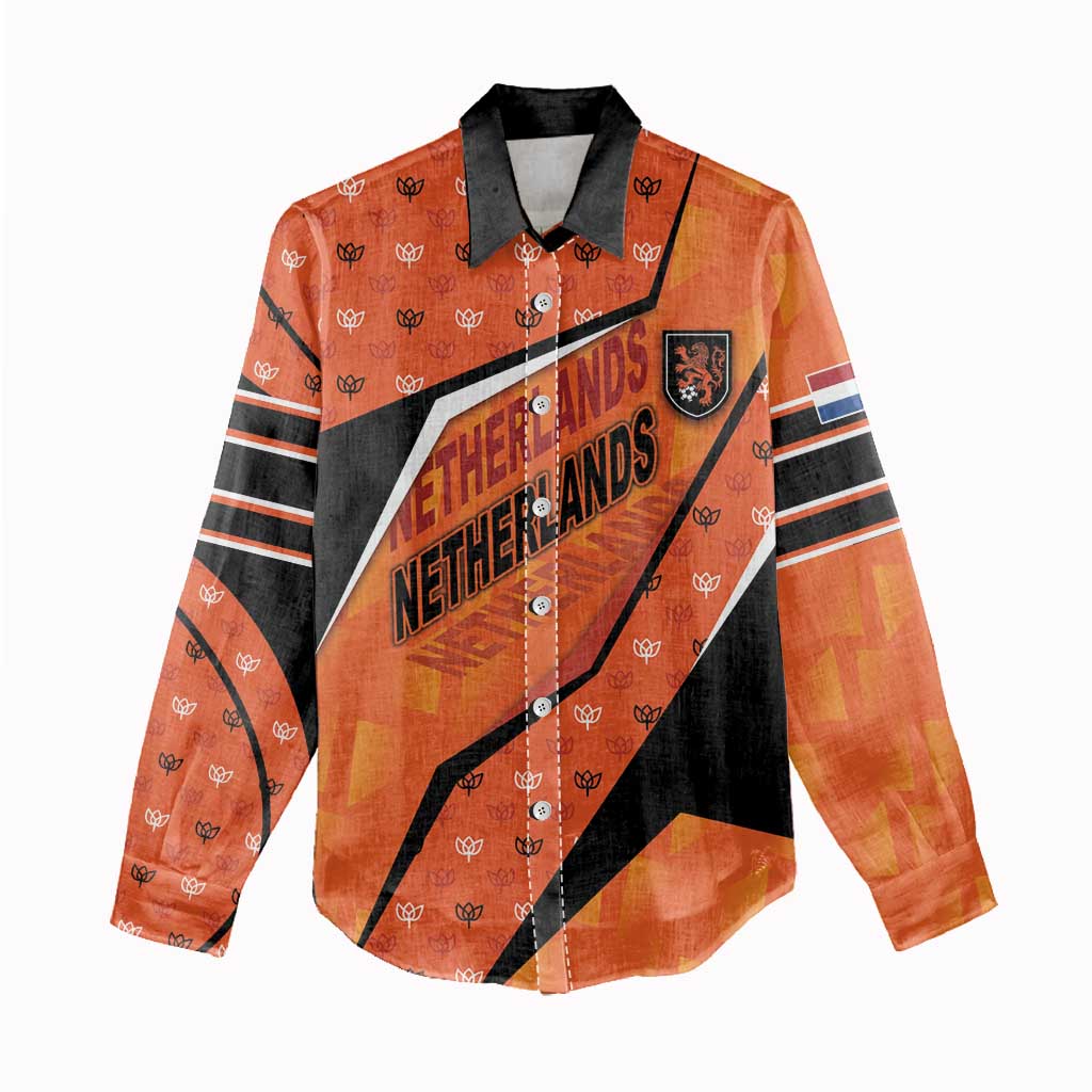 Custom Netherlands Football Women Casual Shirt Dynamic Diagonal Stripe With Tulip Floral Patterns