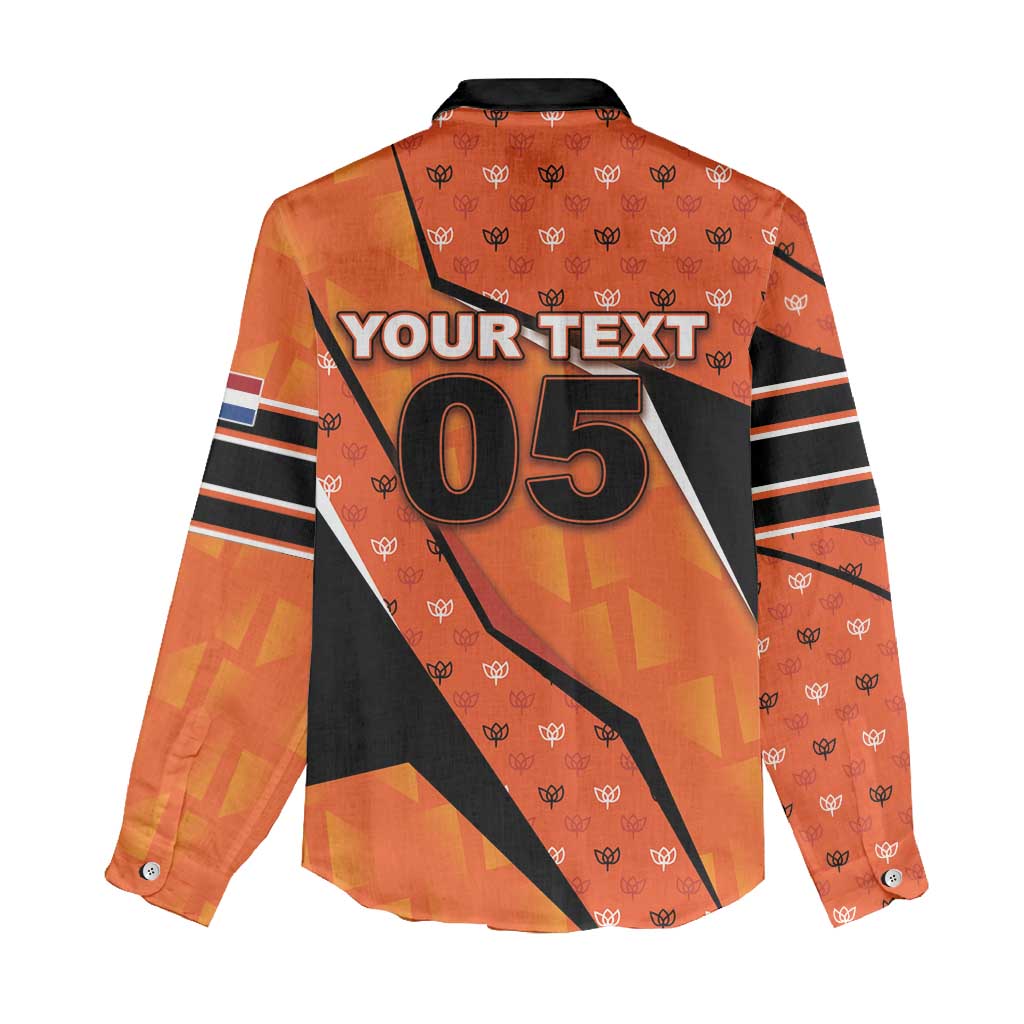 Custom Netherlands Football Women Casual Shirt Dynamic Diagonal Stripe With Tulip Floral Patterns