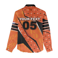 Custom Netherlands Football Women Casual Shirt Dynamic Diagonal Stripe With Tulip Floral Patterns