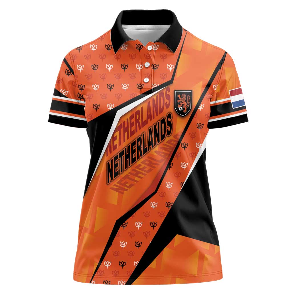 Custom Netherlands Football Women Polo Shirt Dynamic Diagonal Stripe With Tulip Floral Patterns
