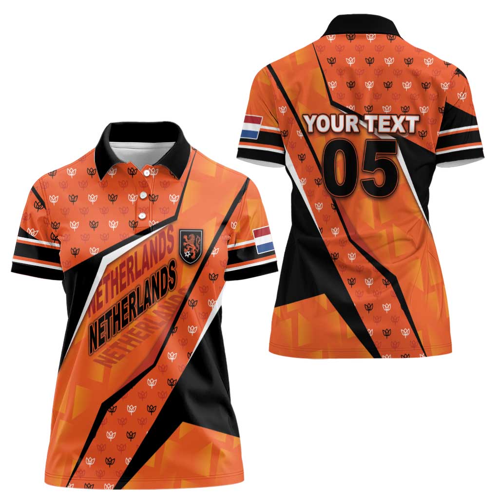 Custom Netherlands Football Women Polo Shirt Dynamic Diagonal Stripe With Tulip Floral Patterns