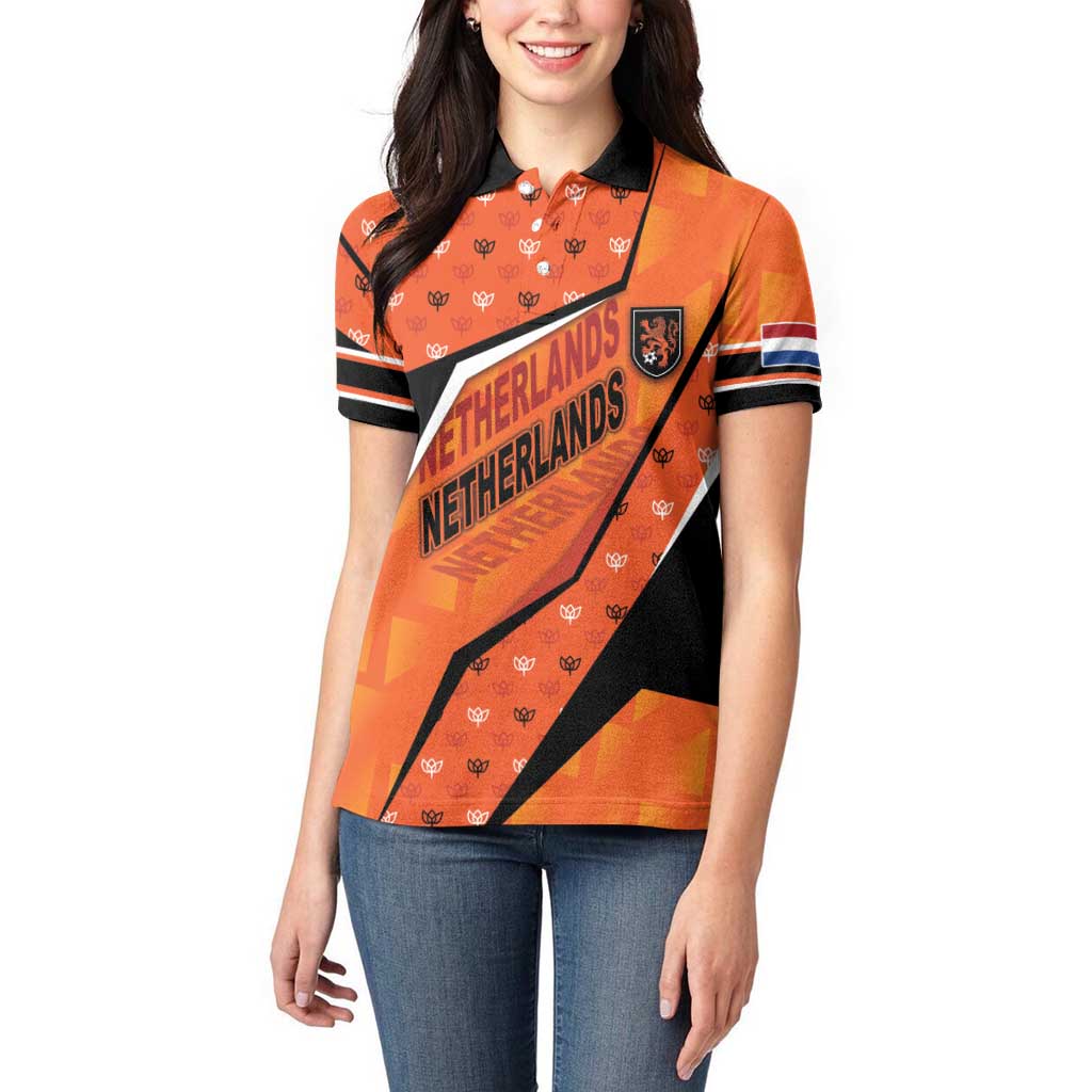 Custom Netherlands Football Women Polo Shirt Dynamic Diagonal Stripe With Tulip Floral Patterns