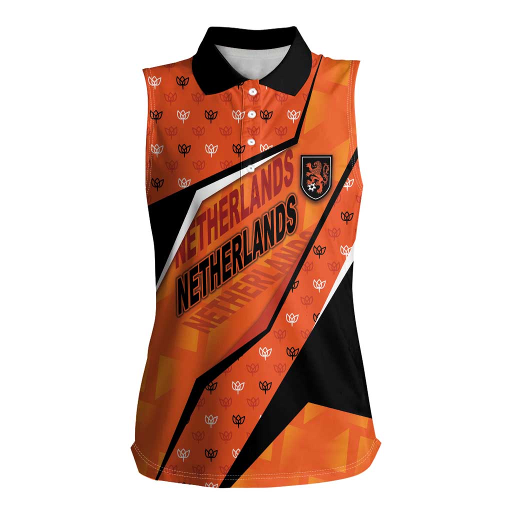 Custom Netherlands Football Women Sleeveless Polo Shirt Dynamic Diagonal Stripe With Tulip Floral Patterns