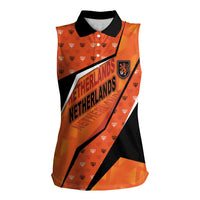 Custom Netherlands Football Women Sleeveless Polo Shirt Dynamic Diagonal Stripe With Tulip Floral Patterns