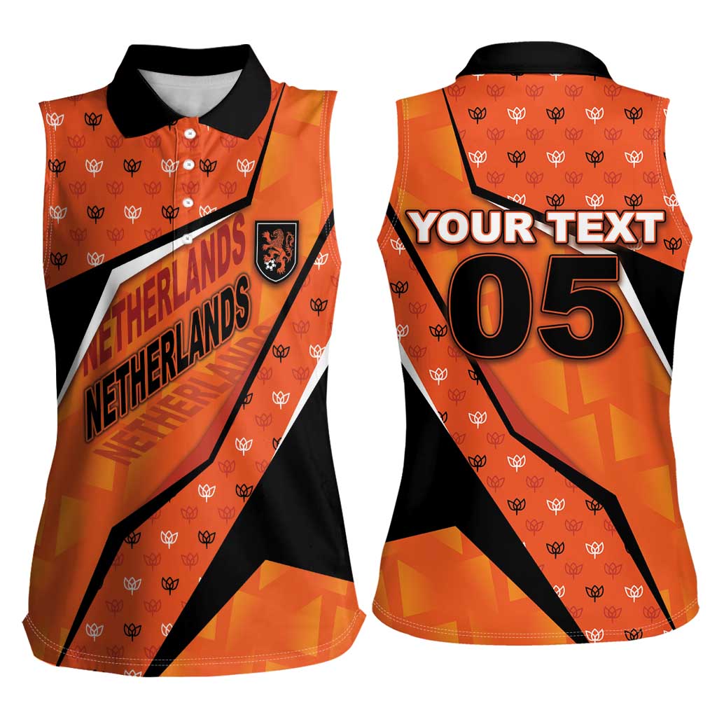 Custom Netherlands Football Women Sleeveless Polo Shirt Dynamic Diagonal Stripe With Tulip Floral Patterns