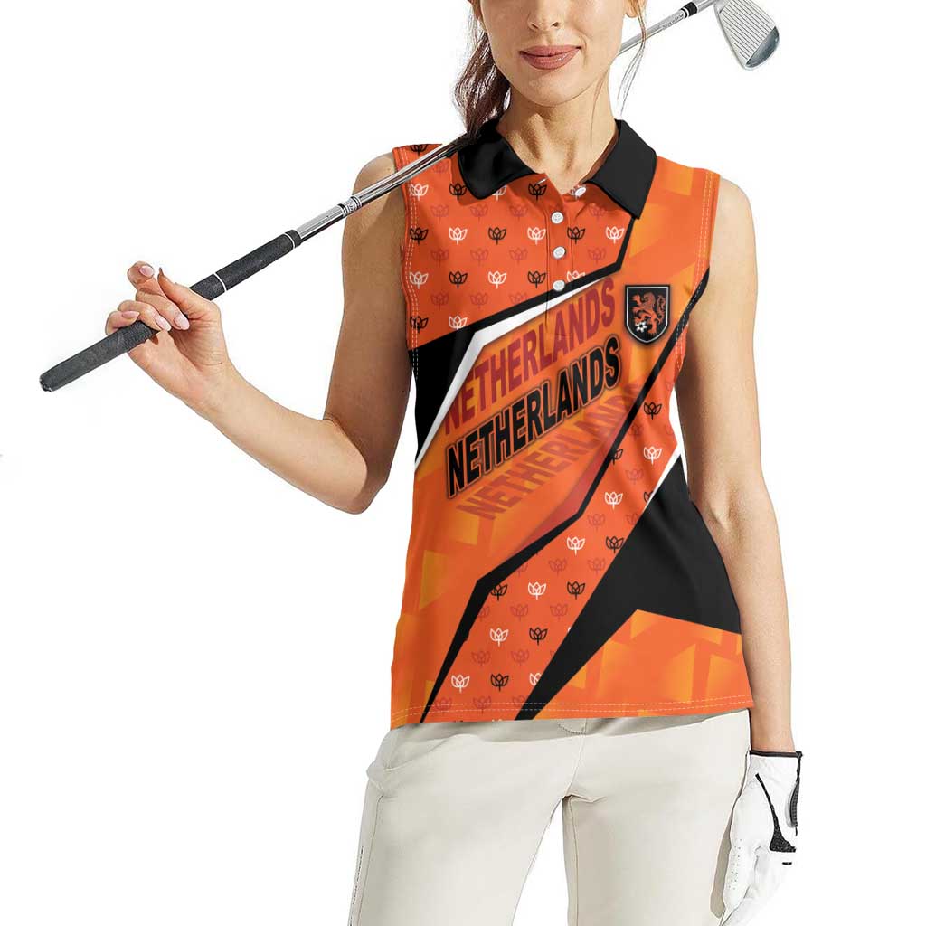 Custom Netherlands Football Women Sleeveless Polo Shirt Dynamic Diagonal Stripe With Tulip Floral Patterns