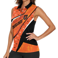 Custom Netherlands Football Women Sleeveless Polo Shirt Dynamic Diagonal Stripe With Tulip Floral Patterns