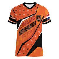 Custom Netherlands Football Women V-Neck T-Shirt Dynamic Diagonal Stripe With Tulip Floral Patterns