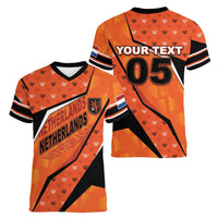 Custom Netherlands Football Women V-Neck T-Shirt Dynamic Diagonal Stripe With Tulip Floral Patterns
