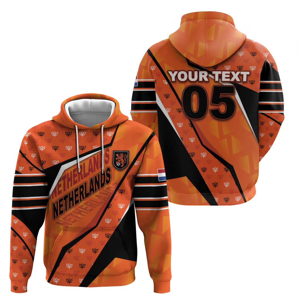 Custom Netherlands Football Zip Hoodie Dynamic Diagonal Stripe With Tulip Floral Patterns