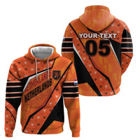 Custom Netherlands Football Zip Hoodie Dynamic Diagonal Stripe With Tulip Floral Patterns