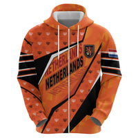 Custom Netherlands Football Zip Hoodie Dynamic Diagonal Stripe With Tulip Floral Patterns