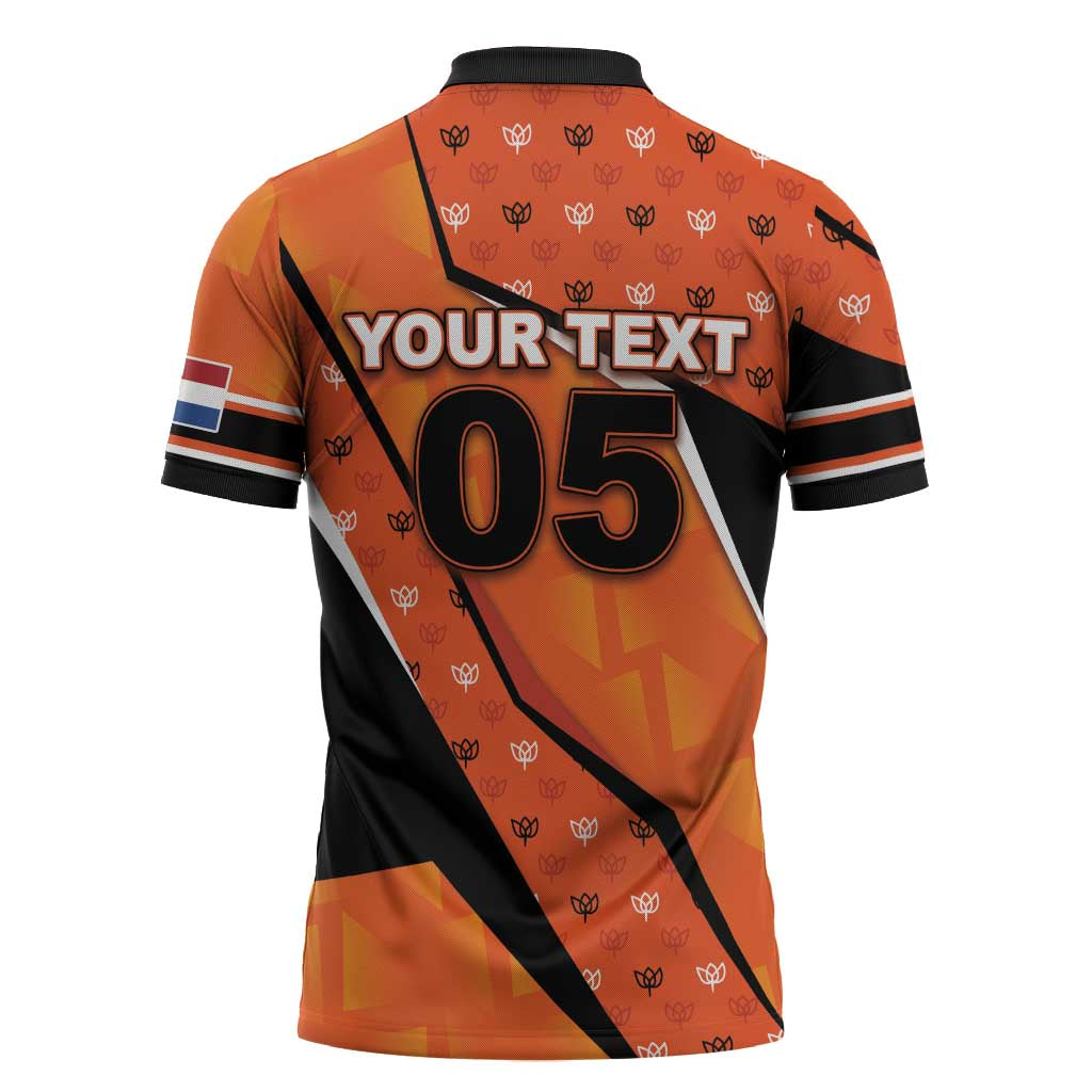 Custom Netherlands Football Zipper Polo Shirt Dynamic Diagonal Stripe With Tulip Floral Patterns
