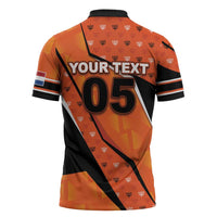 Custom Netherlands Football Zipper Polo Shirt Dynamic Diagonal Stripe With Tulip Floral Patterns