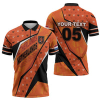 Custom Netherlands Football Zipper Polo Shirt Dynamic Diagonal Stripe With Tulip Floral Patterns