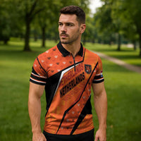 Custom Netherlands Football Zipper Polo Shirt Dynamic Diagonal Stripe With Tulip Floral Patterns