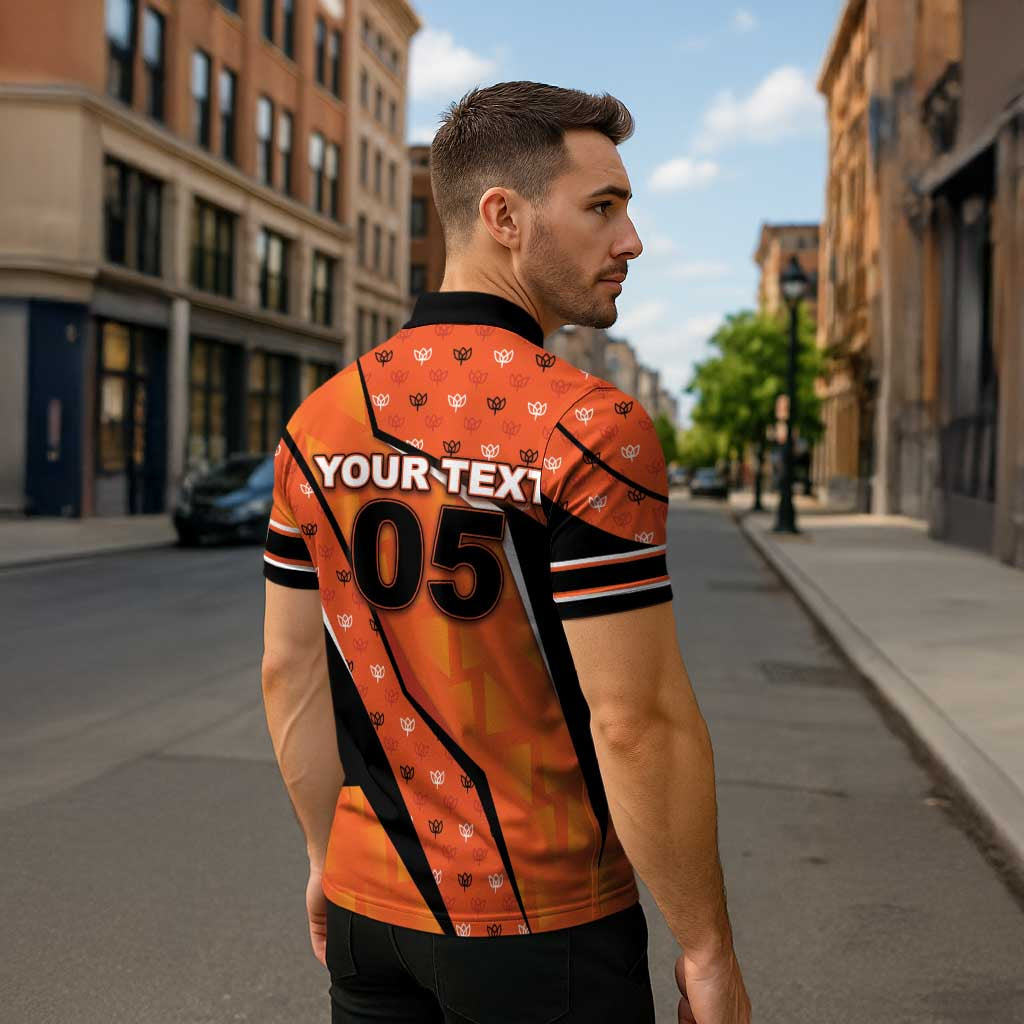 Custom Netherlands Football Zipper Polo Shirt Dynamic Diagonal Stripe With Tulip Floral Patterns