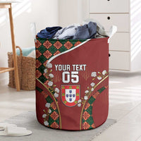 Custom Portugal Football Laundry Basket Floral Gold Carnation Crest Pattern Gold Accents