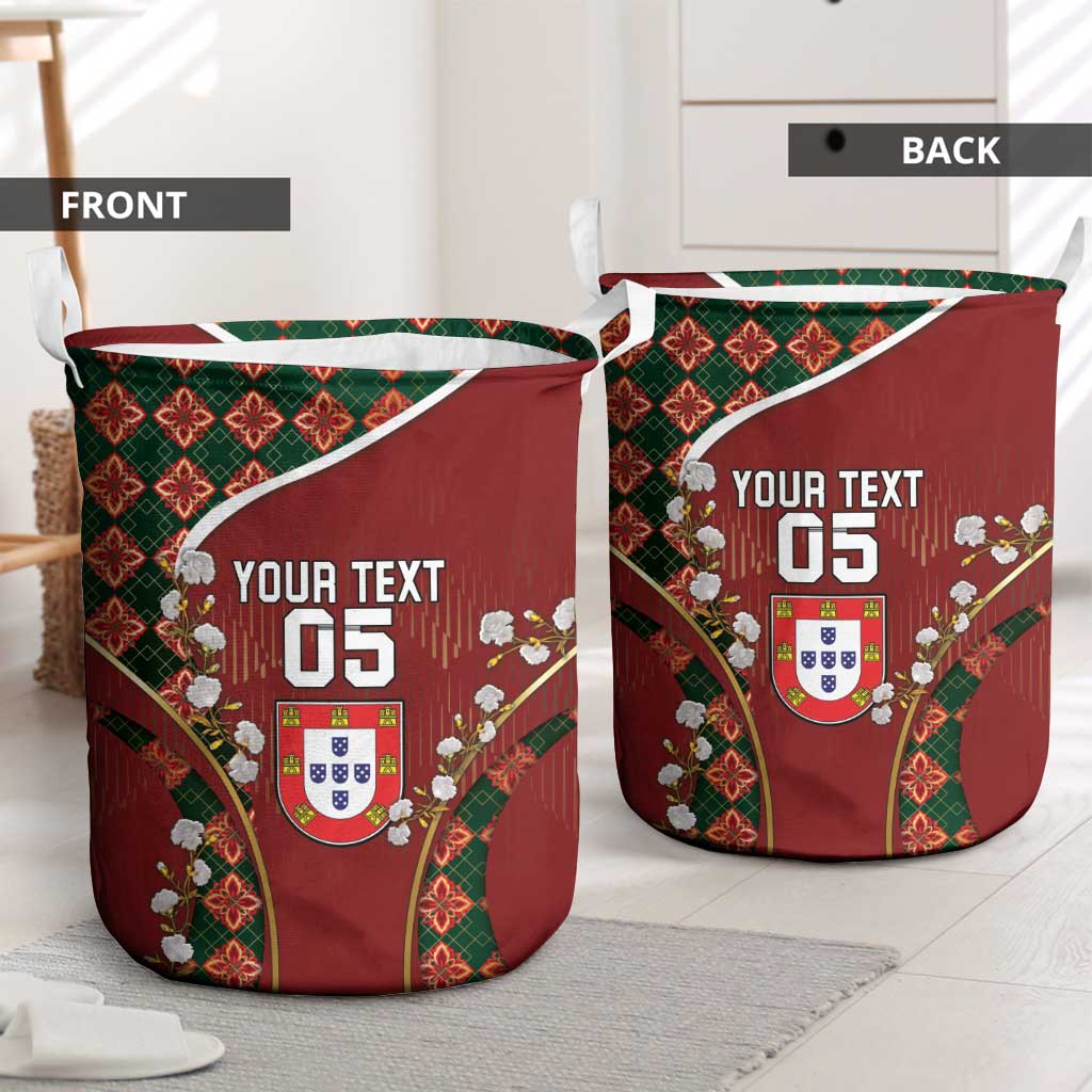 Custom Portugal Football Laundry Basket Floral Gold Carnation Crest Pattern Gold Accents