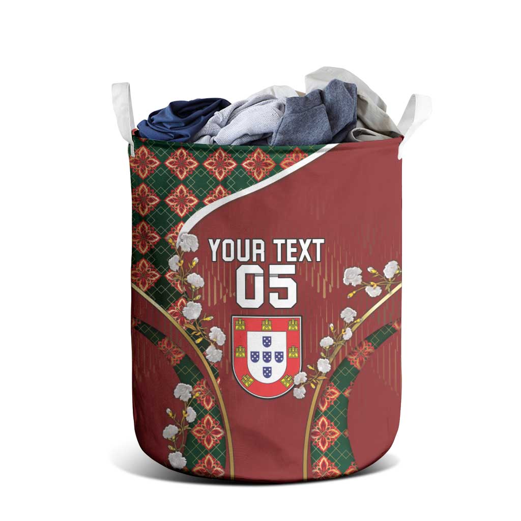 Custom Portugal Football Laundry Basket Floral Gold Carnation Crest Pattern Gold Accents