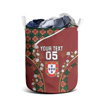 Custom Portugal Football Laundry Basket Floral Gold Carnation Crest Pattern Gold Accents