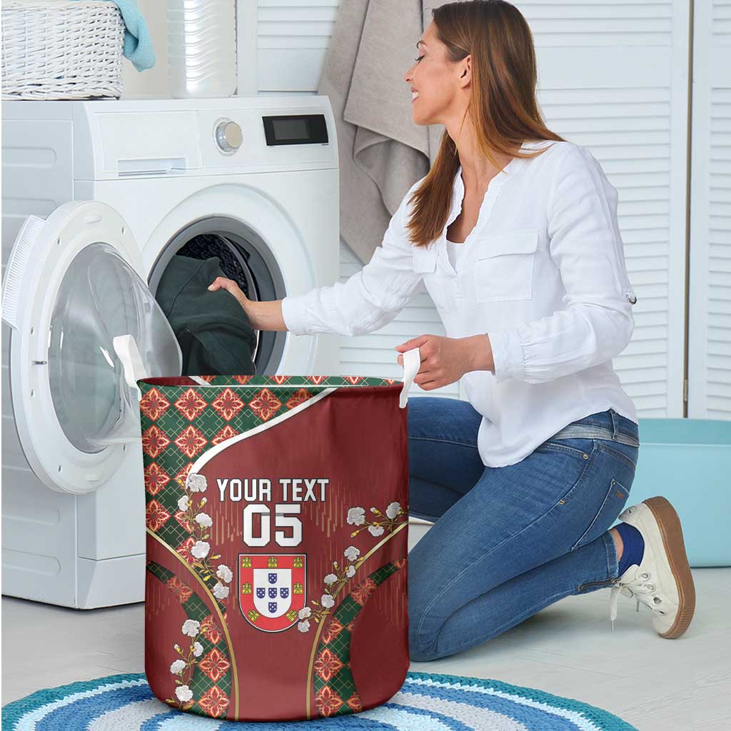 Custom Portugal Football Laundry Basket Floral Gold Carnation Crest Pattern Gold Accents
