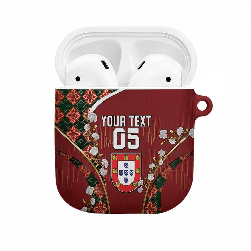 Custom Portugal Football AirPods Case Floral Gold Carnation Crest Pattern Gold Accents