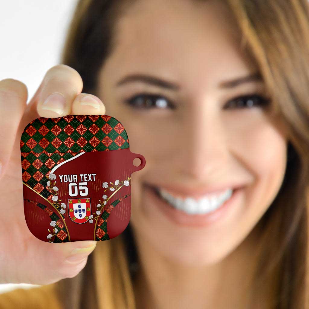 Custom Portugal Football AirPods Case Floral Gold Carnation Crest Pattern Gold Accents