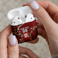 Custom Portugal Football AirPods Case Floral Gold Carnation Crest Pattern Gold Accents