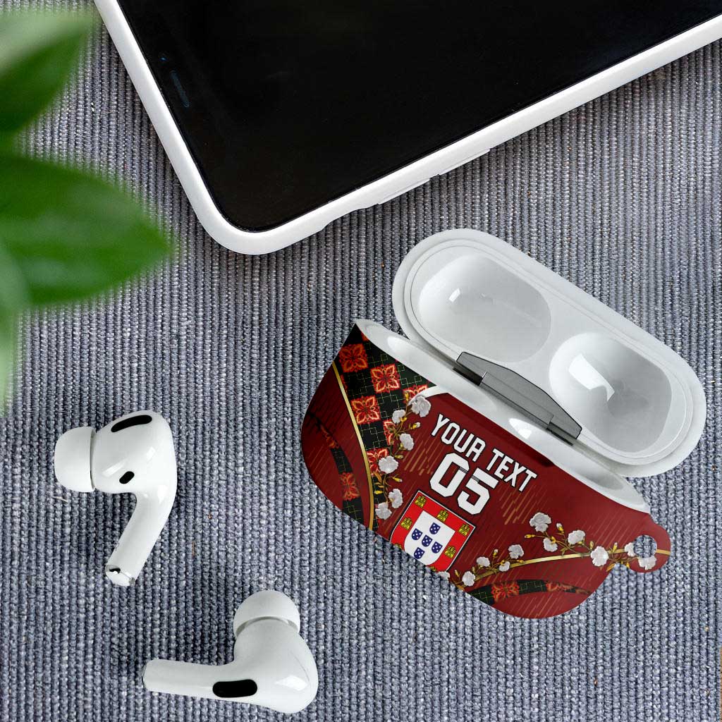 Custom Portugal Football AirPods Case Floral Gold Carnation Crest Pattern Gold Accents