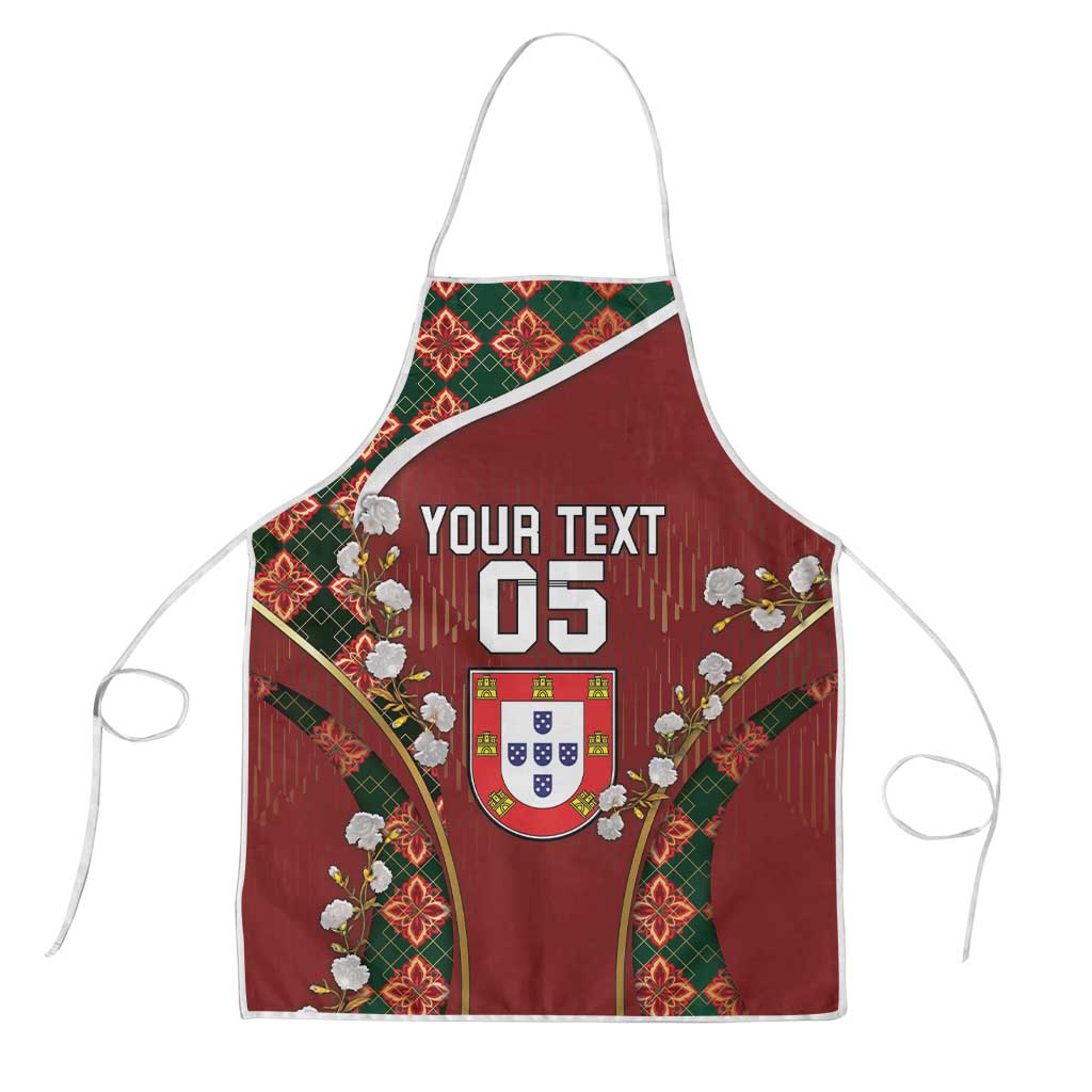 Custom Portugal Football Apron Floral Gold Carnation Crest Pattern Gold Accents
