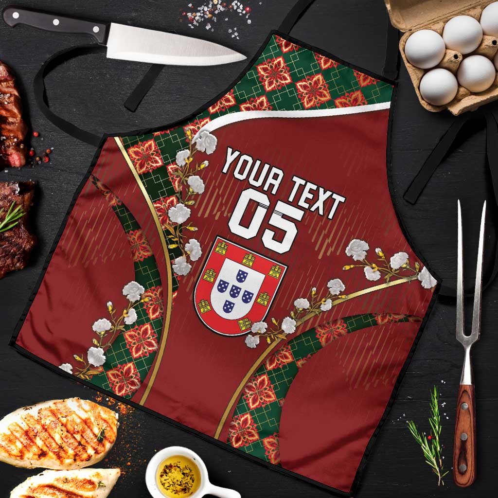 Custom Portugal Football Apron Floral Gold Carnation Crest Pattern Gold Accents
