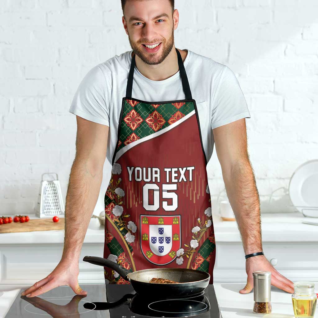 Custom Portugal Football Apron Floral Gold Carnation Crest Pattern Gold Accents