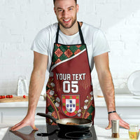 Custom Portugal Football Apron Floral Gold Carnation Crest Pattern Gold Accents