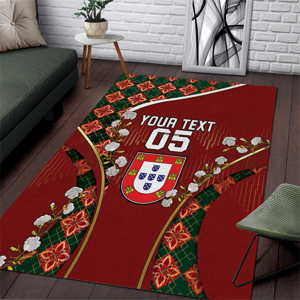 Custom Portugal Football Area Rug Floral Gold Carnation Crest Pattern Gold Accents