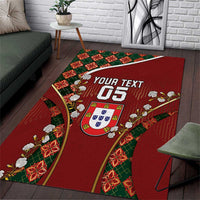 Custom Portugal Football Area Rug Floral Gold Carnation Crest Pattern Gold Accents