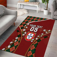 Custom Portugal Football Area Rug Floral Gold Carnation Crest Pattern Gold Accents