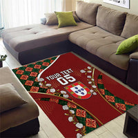 Custom Portugal Football Area Rug Floral Gold Carnation Crest Pattern Gold Accents